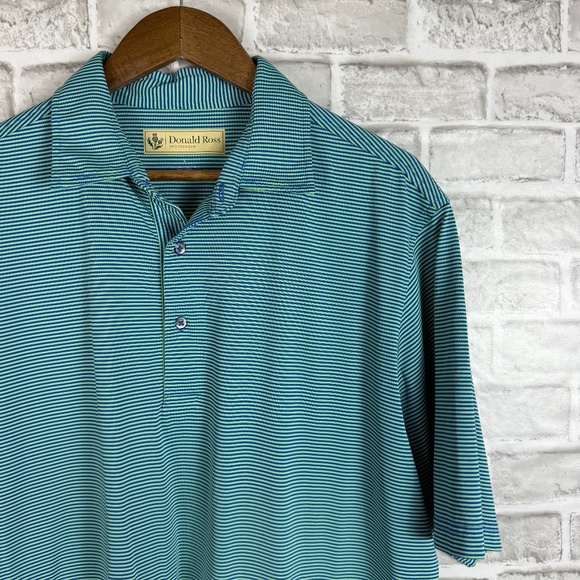 Donald Ross Light Green & Blue Striped Performance Golf Polo Mens LARGE Stretch - Picture 1 of 7